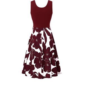 Moyabo Womens Sleeveless V Neck Criss Cross Midi Flared Tank Dress with Pockets
